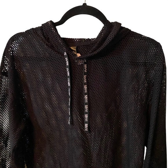 SAVVI Black Mesh Athleisure Hoodie Sweatshirt Womens Size M Lightweight - Picture 2 of 8